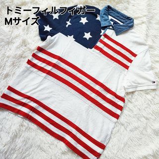 トミーヒルフィガー(TOMMY HILFIGER)のTOMMY HILFIGER  ポロシャツ 星条旗 M 半袖(ポロシャツ)