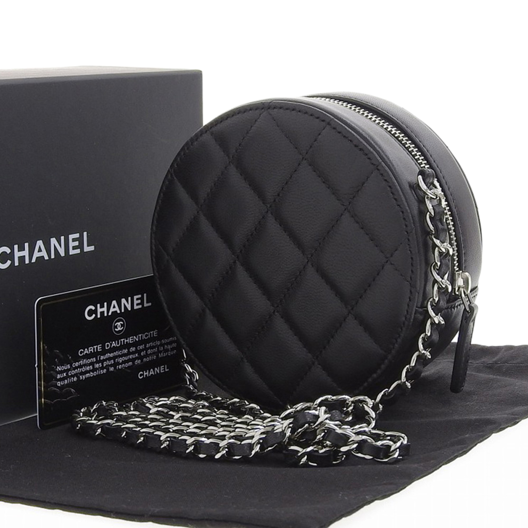 CHANEL シャネル マトラッセ ショルダーバッグ 丸形 斜め掛け チェーンショルダー ブラック ラムスキン 28番台 レディース【質屋】