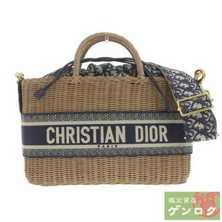 ディオール(Dior)の【中古】Dior ディオール ショルダーバッグ 2WAYかごバッグ 2WAYバッグ ハンドバッグ ブラウン ネイビー ラタン キャンバス 斜め掛け レディース【質屋】(ショルダーバッグ)