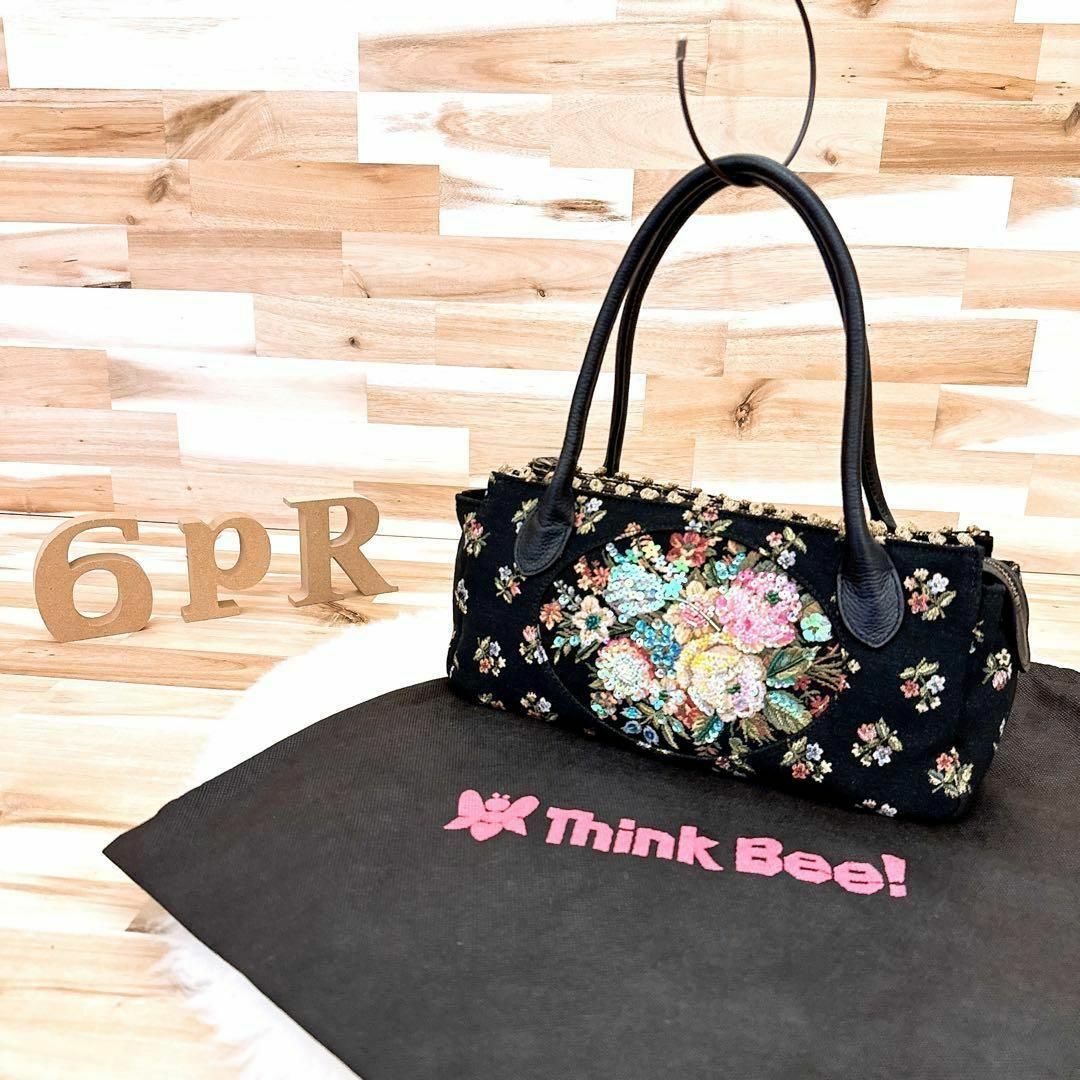 Think Bee! トートバッグ ゴブラン織 ラージ 花柄 スパンコール-