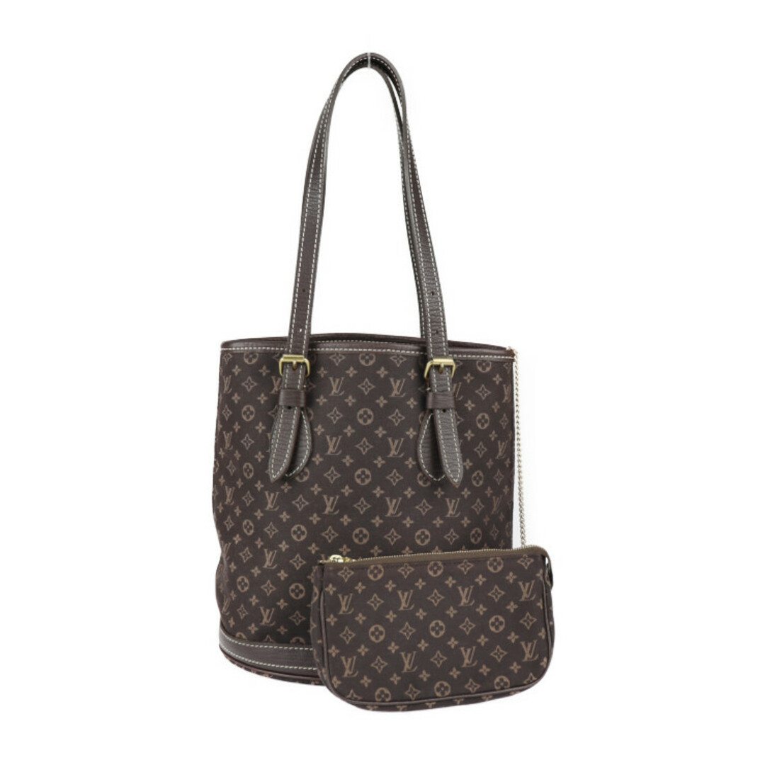 LOUIS VUITTON ルイ ヴィトン  バケットPM トートバッグ M95226 モノグラムミニラン レザー  ダークブラウン ゴールド金具  ショルダーバッグ 【本物保証】中古内側