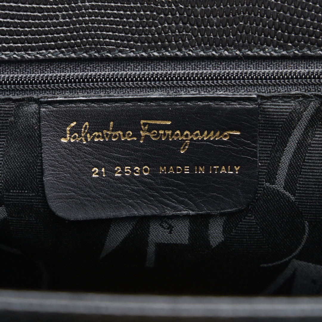 Salvatore Ferragamo サルヴァトーレ フェラガモ   ハンドバッグ 21 1234   リザード型押しレザー ブラック   ショルダーバッグ 【本物保証】