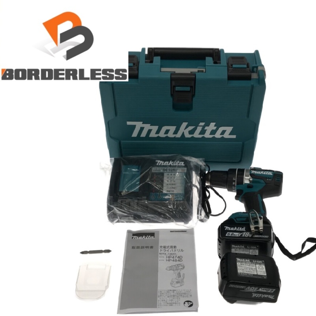 ☆未使用品☆makita マキタ 18V 充電式震動ドライバドリル HP484DRGX バッテリー2個(18V 6.0Ah) 充電器 ケース付 ドリルドライバー 74587