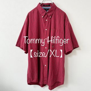 トミーヒルフィガー(TOMMY HILFIGER)のTommy〜/トミーヒルフィガー★90s★半袖シャツ★レッド/赤チェック★XL(シャツ)