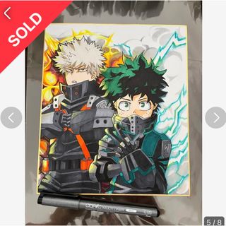 【完売】僕のヒーローアカデミア　ファンアート　手描きイラスト　中色紙2枚セット(アート/写真)