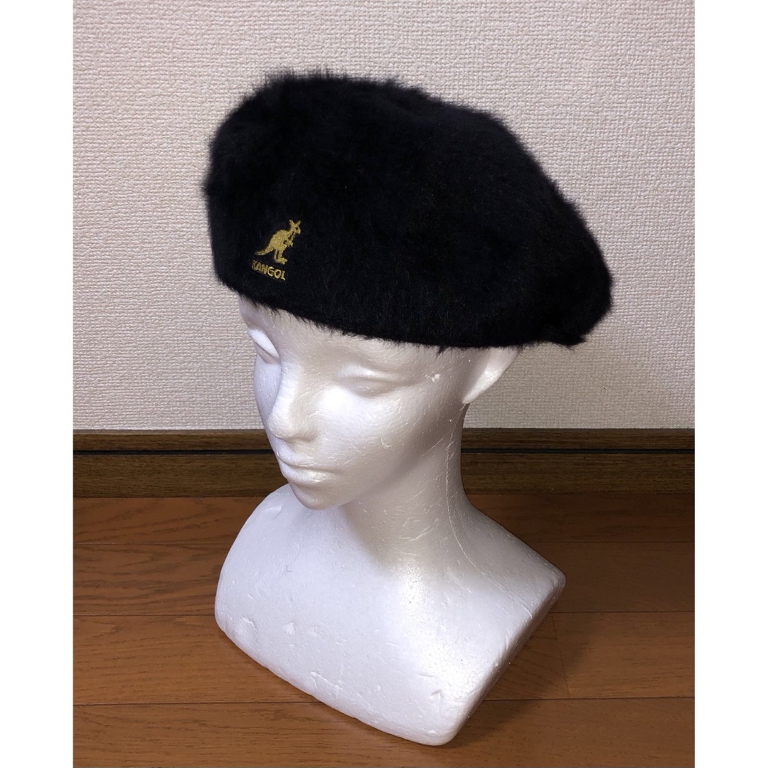 L 美品 KANGOL ファー ハンチングキャップ ベレー帽 ブラック ゴールド