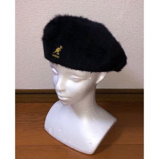 カンゴール(KANGOL)のL 美品 KANGOL ファー ハンチングキャップ ベレー帽 ブラック ゴールド(ハンチング/ベレー帽)