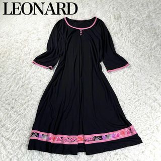 レオナール(LEONARD)の【極美品】LEONARD レオナール　カンカン素材Aライントリム花柄ワンピース(ロングワンピース/マキシワンピース)