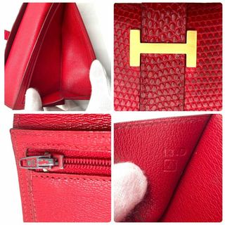 【激レア✨入手困難】エルメス 長財布 べアン リザード A彫刻 長財布 レッド