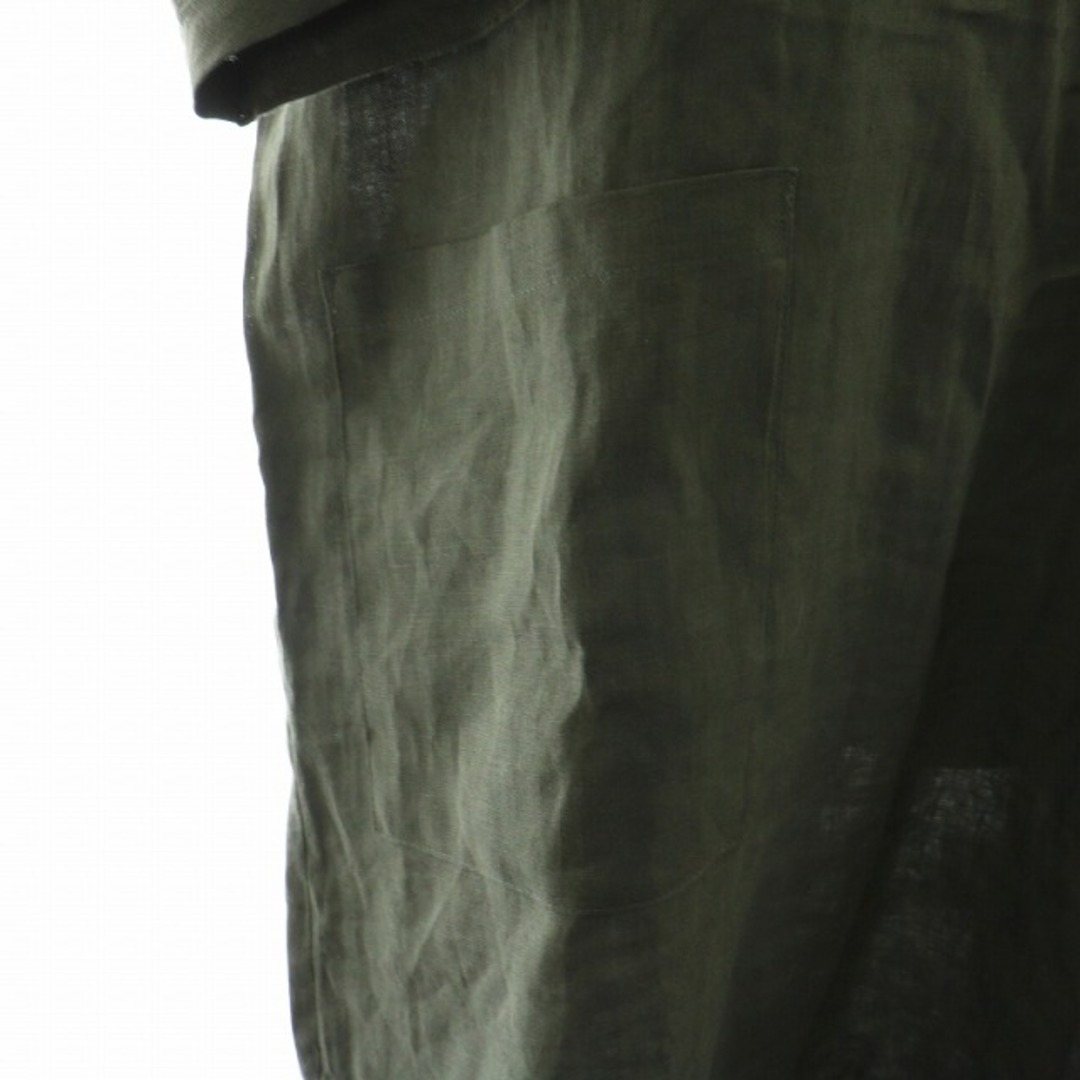 クローク ワンピース ロング ミモレ フレア 五分袖 バックオープン 麻 S 緑1045cmゆき丈