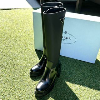 PRADA - 極美品✨PRADA プラダ 三角ロゴ ナイロン×レザーロングブーツ