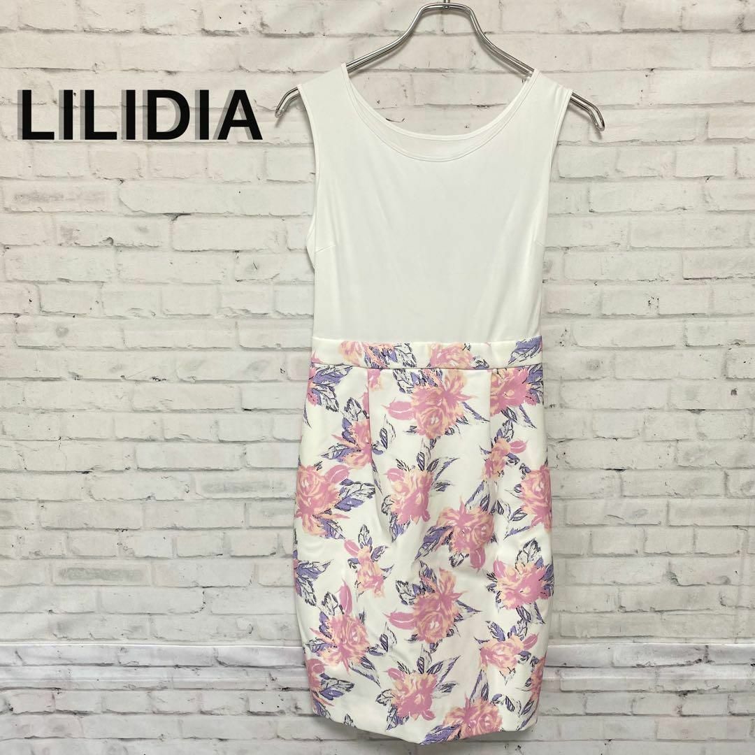 Lilidia(リリディア)のLILIDIA 花柄ノースリーブワンピース ボタニカル柄 袖なし 台形 レディースのワンピース(ひざ丈ワンピース)の商品写真