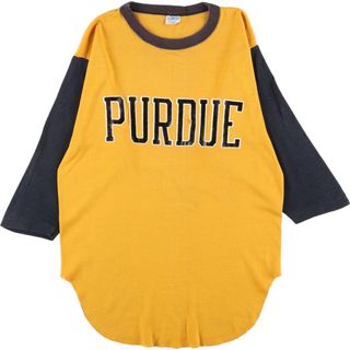 チャンピオン(Champion)の古着 70年代 チャンピオン Champion バータグ PURDUE パデュー大学 七分袖 カレッジTシャツ USA製 メンズS ヴィンテージ /eaa352043(Tシャツ/カットソー(半袖/袖なし))