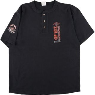 ハーレーダビッドソン(Harley Davidson)の古着 ハーレーダビッドソン Harley-Davidson ヘンリーネック モーターサイクル バイクTシャツ USA製 メンズM ヴィンテージ /eaa352072(Tシャツ/カットソー(半袖/袖なし))