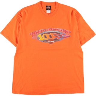 ハーレーダビッドソン(Harley Davidson)の古着 ヘインズ Hanes Harley-Davidson ハーレーダビッドソン 両面プリント モーターサイクル バイクTシャツ USA製 メンズXL /eaa352913(Tシャツ/カットソー(半袖/袖なし))