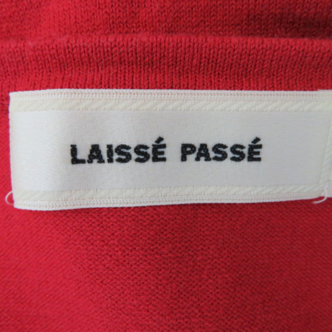 LAISSE PASSE(レッセパッセ)のレッセパッセ カーディガン ミドル丈 七分袖 Uネック 無地 38 赤 レッド レディースのトップス(カーディガン)の商品写真