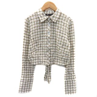 ザラ(ZARA)のザラ シャツ ブラウス 長袖 ショート丈 グラフチェック柄 S 白 ホワイト(シャツ/ブラウス(長袖/七分))