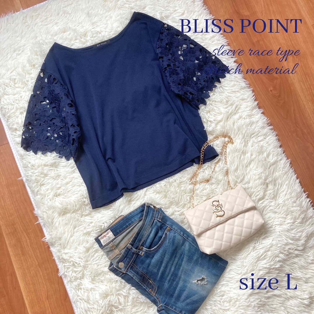 BLISS POINT ブリスポイント　袖レースTシャツ　ピンク　Mサイズ