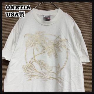 オニータ(ONEITA)の【オ二ータ】USA製　半袖Tシャツ 白　金色　ヤシの木　貝殻　海　船59(Tシャツ/カットソー(半袖/袖なし))