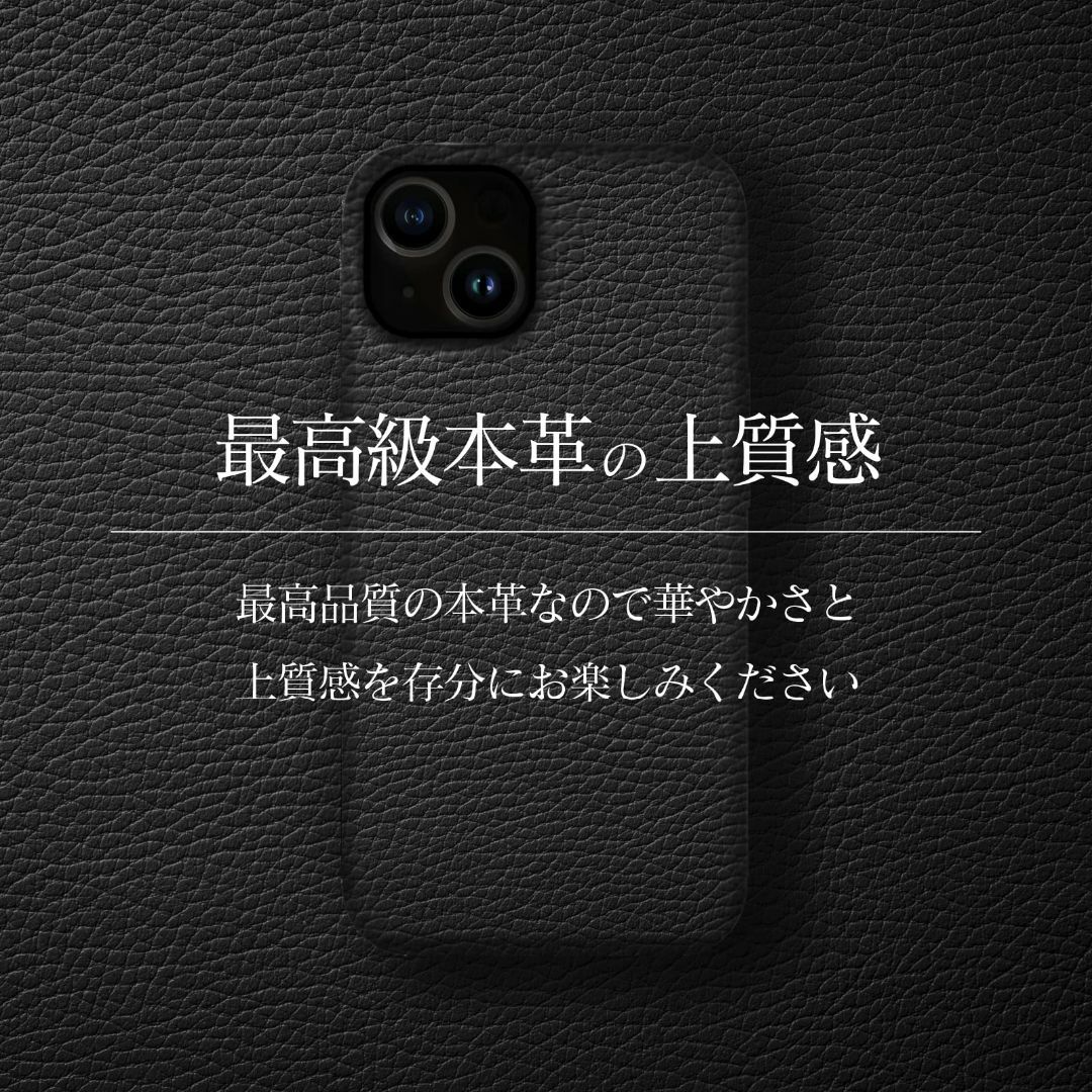 スマホアクセサリー【色: ブラック】BZGLAM 牛革 iPhone14 Pro 対応 本革試験済