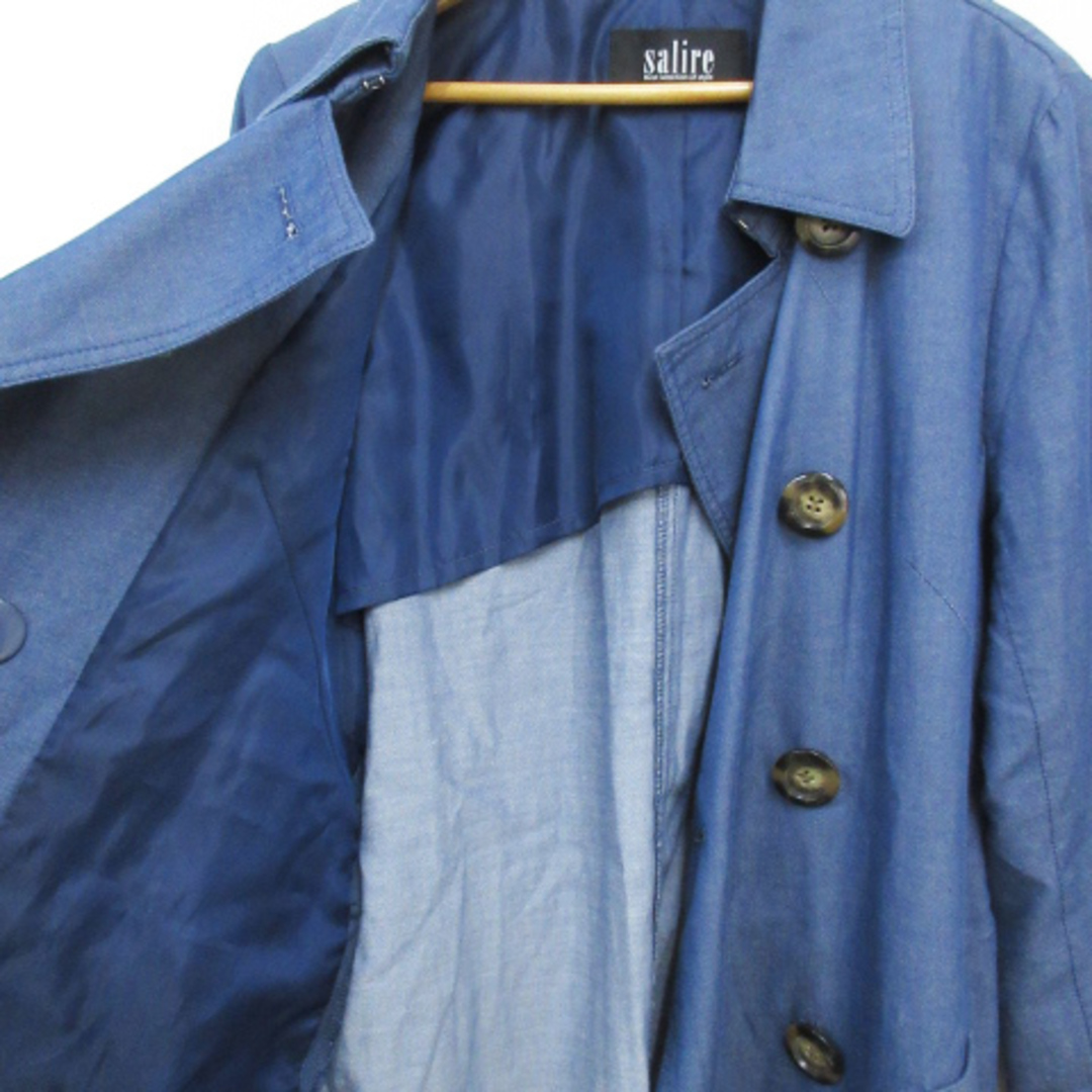 salire(サリア)のサリア トレンチコート スプリングコート デニム ミドル丈 リボン付き M 青 レディースのジャケット/アウター(スプリングコート)の商品写真