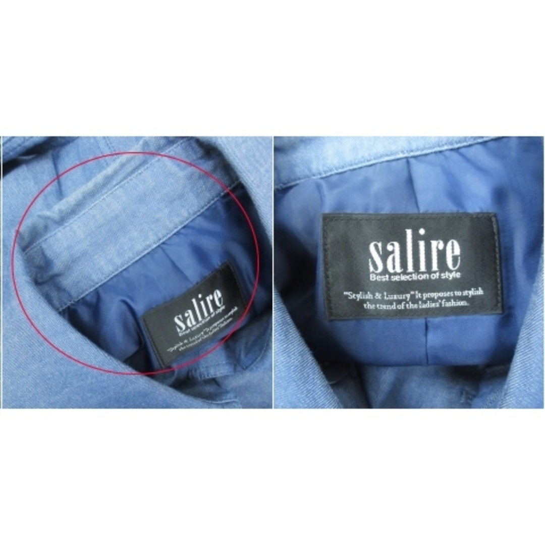 salire(サリア)のサリア トレンチコート スプリングコート デニム ミドル丈 リボン付き M 青 レディースのジャケット/アウター(スプリングコート)の商品写真