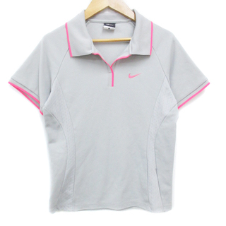 ナイキ(NIKE)のナイキ NIKE ポロシャツ 半袖 ロゴ刺繡 M グレー ピンク /FF23(ポロシャツ)
