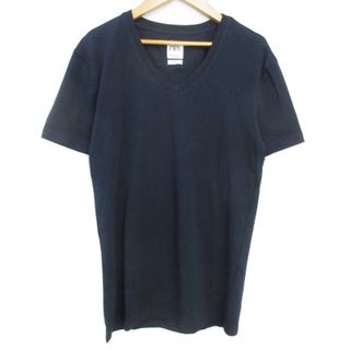 ザラ(ZARA)のザラ Tシャツ カットソー ロング丈 半袖 Vネック 無地 S 紺 /FF49(Tシャツ(半袖/袖なし))