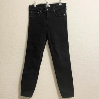 ザラ(ZARA)のザラ レディース【L】スキニー ジーンズ テーパード ダメージ加工 黒(デニム/ジーンズ)