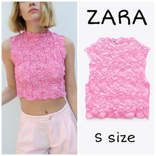 ザラ(ZARA)のZARA　テクスチャートップス　Sサイズ　ピンク(タンクトップ)