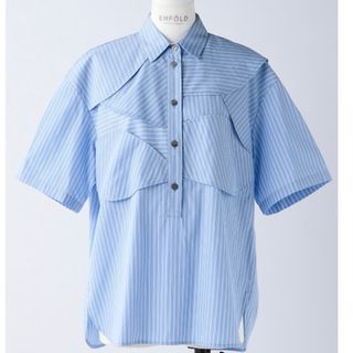 コモリ(COMOLI)の美品FRONT-WING SHIRT ブルー(シャツ/ブラウス(半袖/袖なし))