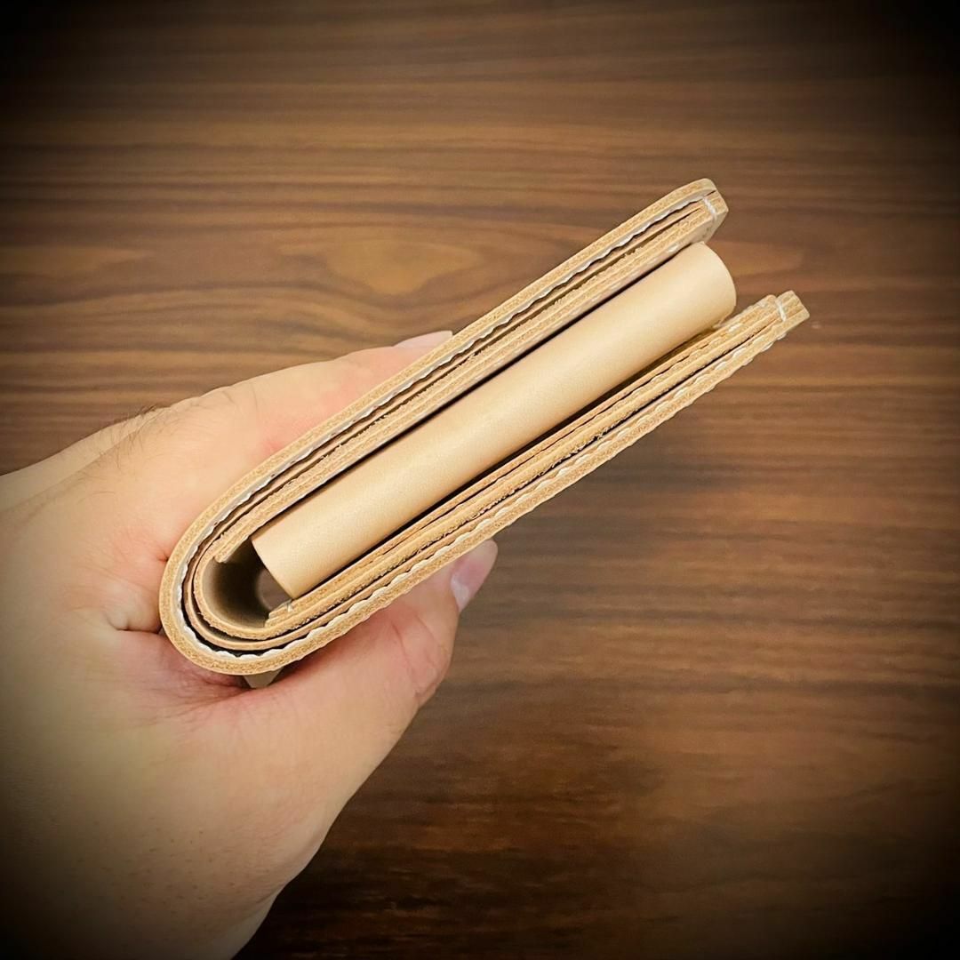 総手縫い メンズ財布 二つ折り 財布 ヌメ革 本革 ハンドメイド サドル