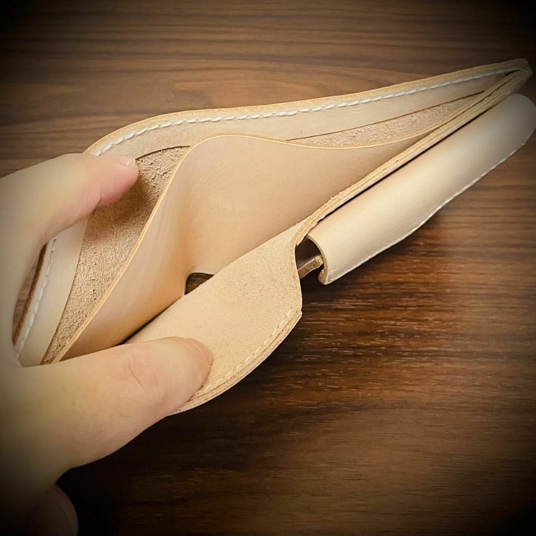 総手縫い メンズ財布 二つ折り 財布 ヌメ革 本革 ハンドメイド サドル