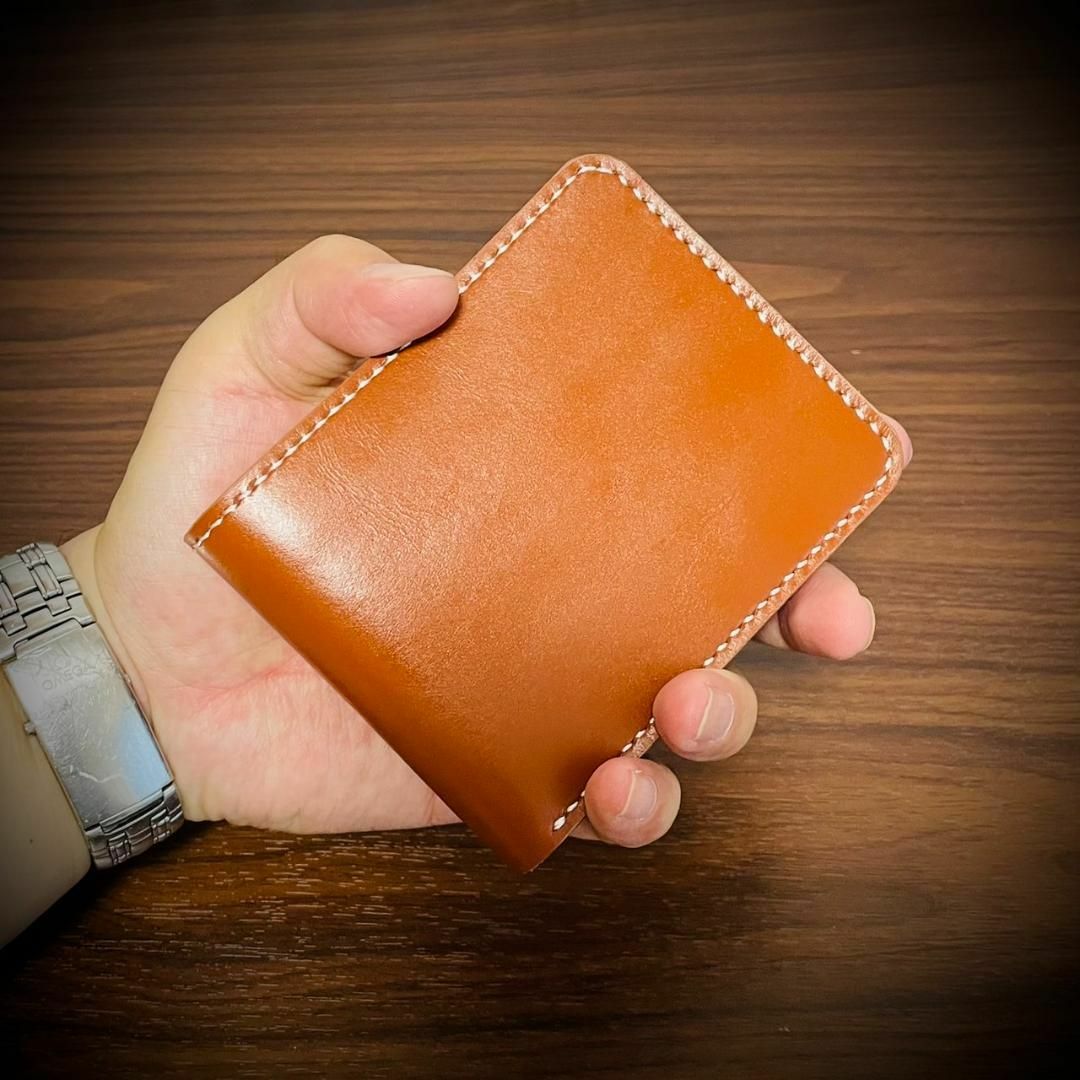 栃木レザー 総手縫い 二つ折り 財布 ヌメ革 本革 ハンドメイド サドルレザー