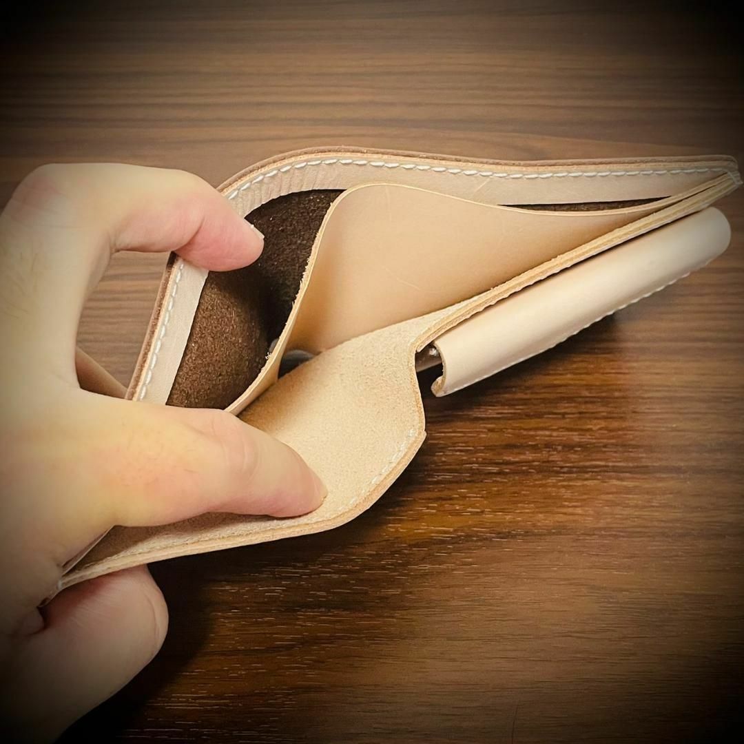 栃木レザー 総手縫い 二つ折り 財布 ヌメ革 本革 ハンドメイド サドルレザー