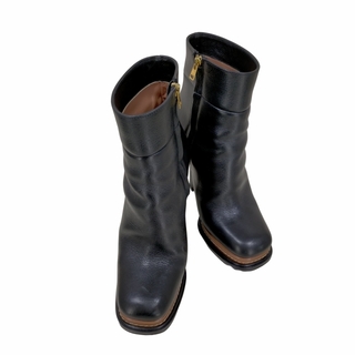 【新品】  MARNI / マルニ | 2020AW | Leather ankle boots with logo レザー ロゴパッチ ブーツ | 38 | ブラック | レディース
