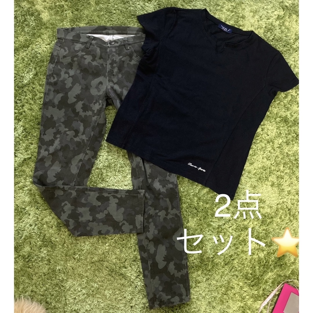 UNIQLO(ユニクロ)のセット ユニクロ 迷彩 パンツ/しまむら ストレッチ 黒 Tシャツ レディースのパンツ(カジュアルパンツ)の商品写真