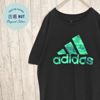 アディダス(adidas)のadidas　カモ柄　ビッグロゴ　オーバーサイズ　USA古着 ブラック　ゆるダボ(Tシャツ/カットソー(半袖/袖なし))