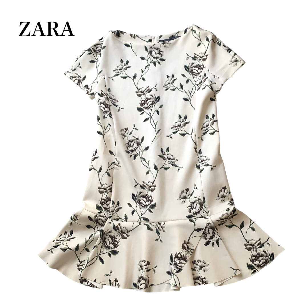 美品 ザラ ZARA 大人可愛い 美シルエット フリル 花柄 ワンピース M