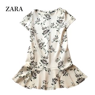 ザラ(ZARA)の美品 ザラ ZARA 大人可愛い 美シルエット フリル 花柄 ワンピース M(ひざ丈ワンピース)