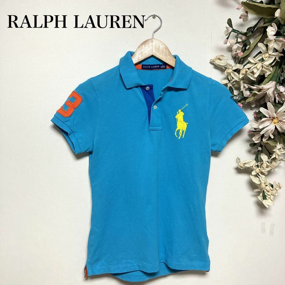 Ralph Lauren(ラルフローレン)のラルフローレン　ポロシャツ　ブルー　オレンジ　Sサイズ　レディース レディースのトップス(Tシャツ(半袖/袖なし))の商品写真