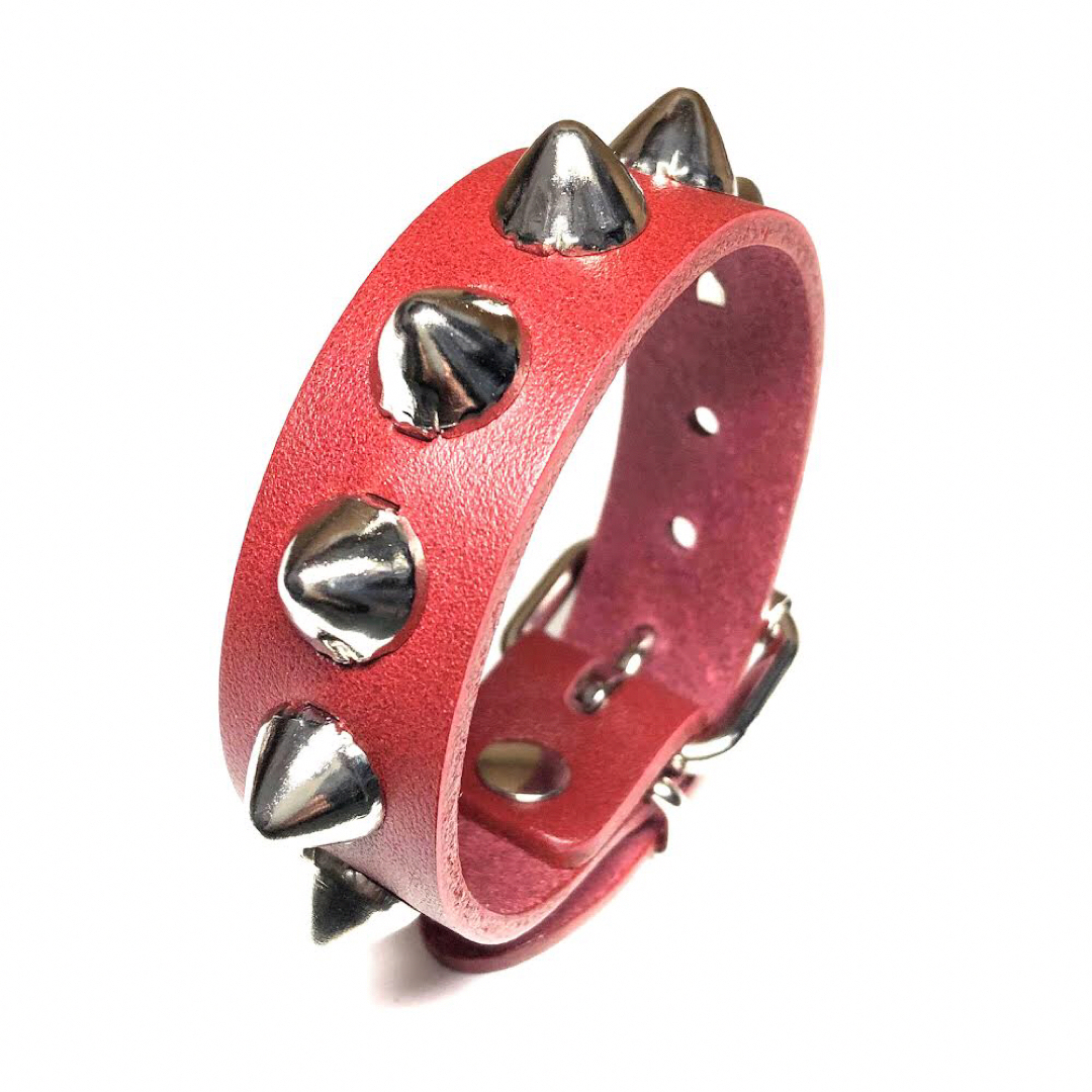 赤革 ハイコニカル鋲 レザーブレスレット 腕輪 パンクロック V系 2072N メンズのアクセサリー(ブレスレット)の商品写真