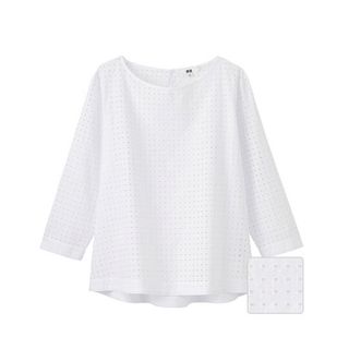 ユニクロ(UNIQLO)のUNIQLO＊パンチングレースデザインカットソー(シャツ/ブラウス(長袖/七分))