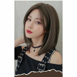 ウィッグ セミロング ストレート アッシュブラウン 前髪なし クール 耐熱 自然(ロングストレート)