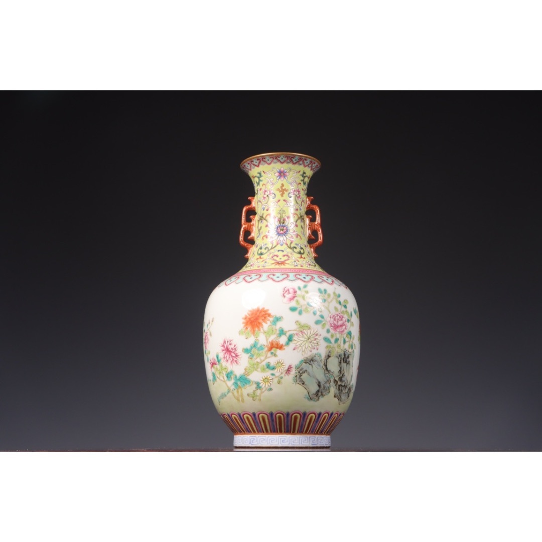 【雅古堂】清乾隆年製 粉彩　安居樂業紋　花瓶　時代物　古陶磁器　古賞物