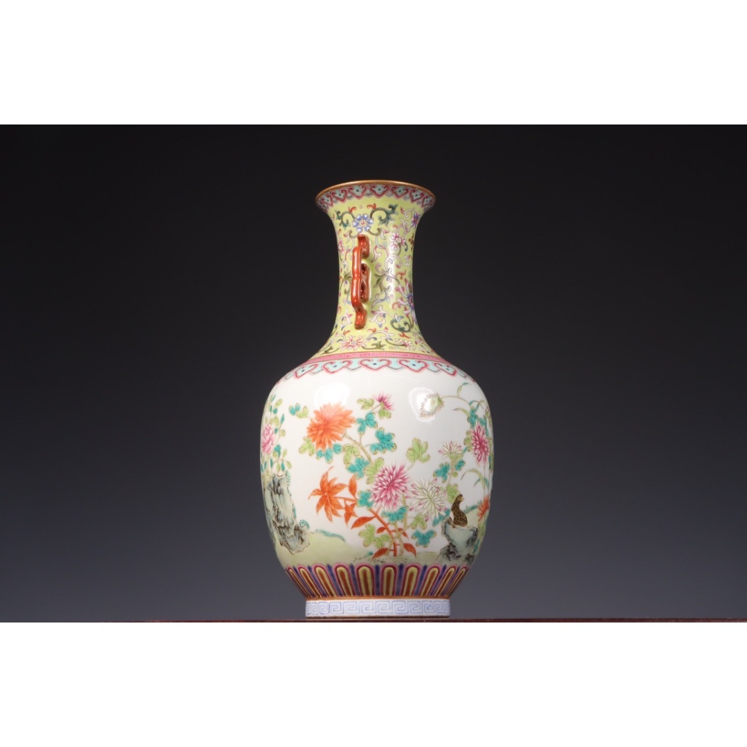 【雅古堂】清乾隆年製 粉彩　安居樂業紋　花瓶　時代物　古陶磁器　古賞物