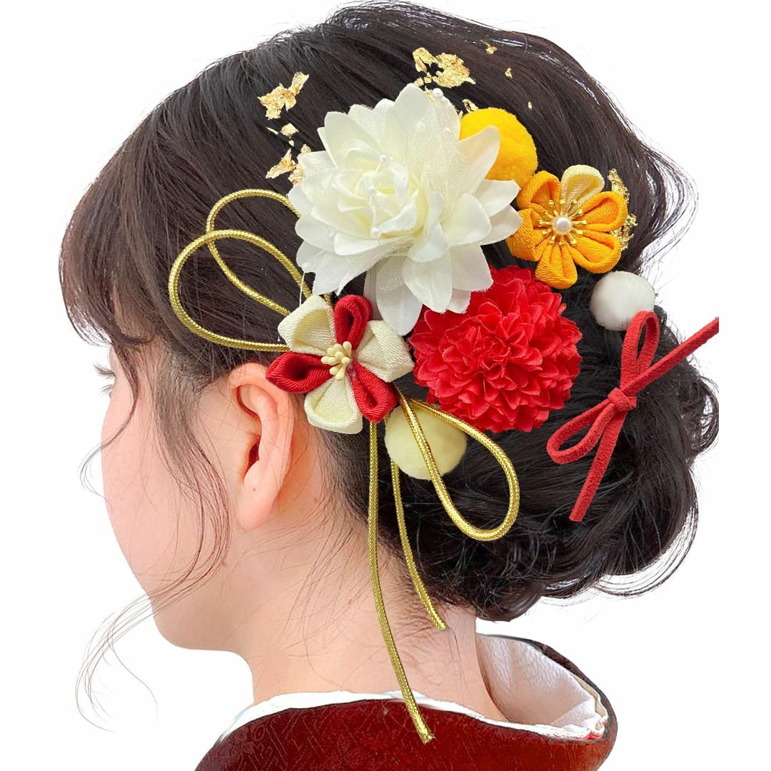 【色: レッド】[JZOON] 成人式 髪飾り ヘアアクセサリー つまみ細工 菊