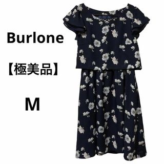 Burlone 花柄ワンピース　ネイビー　着痩せ　シフォン　セットアップ風(ひざ丈ワンピース)