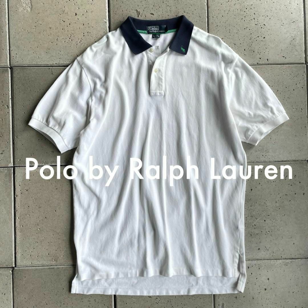 Polo ポロ ラルフローレン 襟ロゴ刺繍バイカラー ポロシャツ L