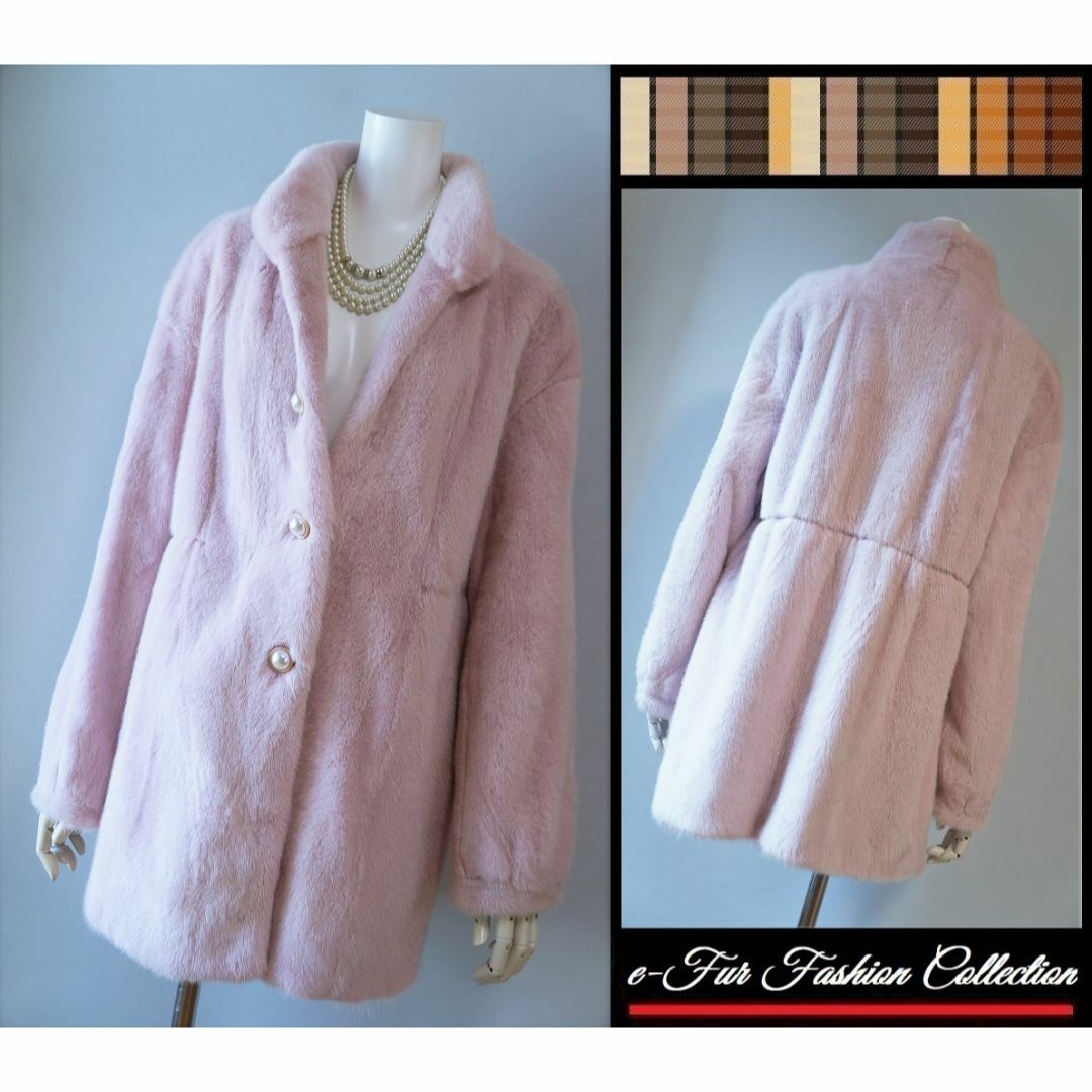 柔らかな印象を与える上品なフレンチローズピンクミンク毛皮コートリアルファーコート